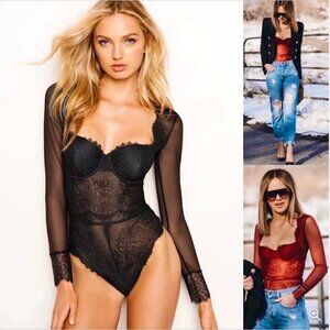 Victoria’s Secret Chantilly Very Sexy Lace Long-sleeve Corset Teddy